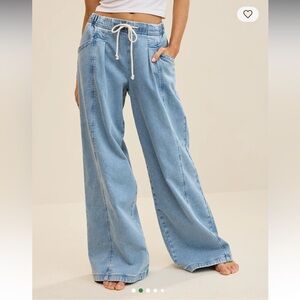 aerie long daydreamer Light Blue Denim pants with Elastic Waist